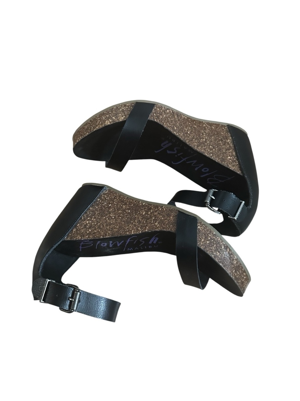 Blowfish Malibu Black Synthetic Wedge Ankle Strap Buckle Open Toe Women's 6.5